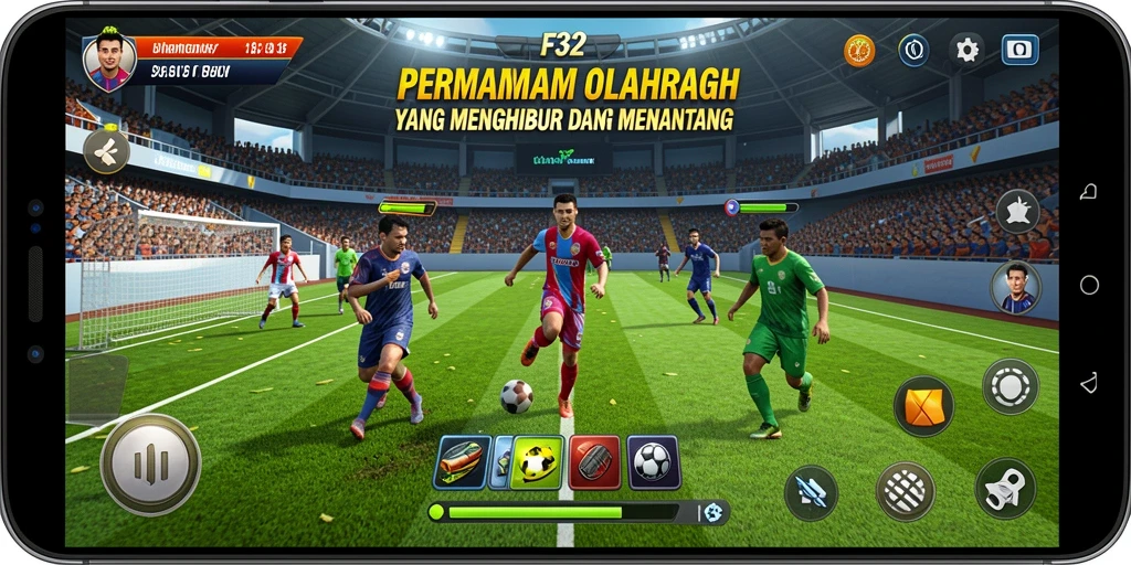 Gameplay F32 menampilkan aksi olahraga yang mendebarkan.