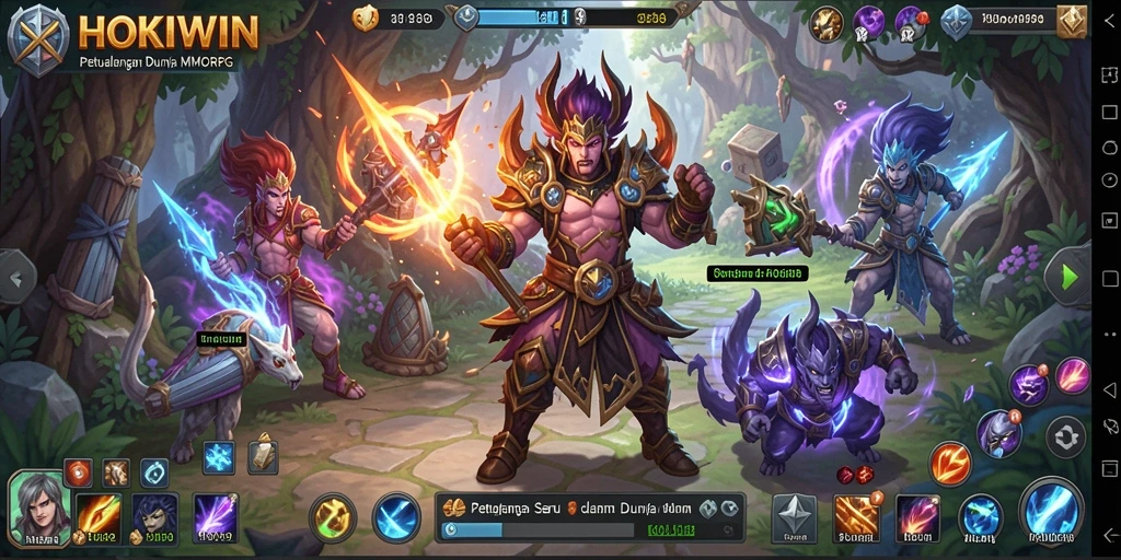 Screenshot gameplay HOKIWIN yang menunjukkan aksi seru karakter dalam pertempuran.