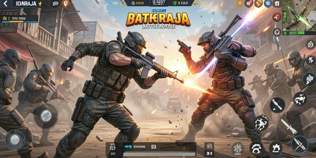 Gameplay seru pertarungan Battle Royale di IDNRAJA.