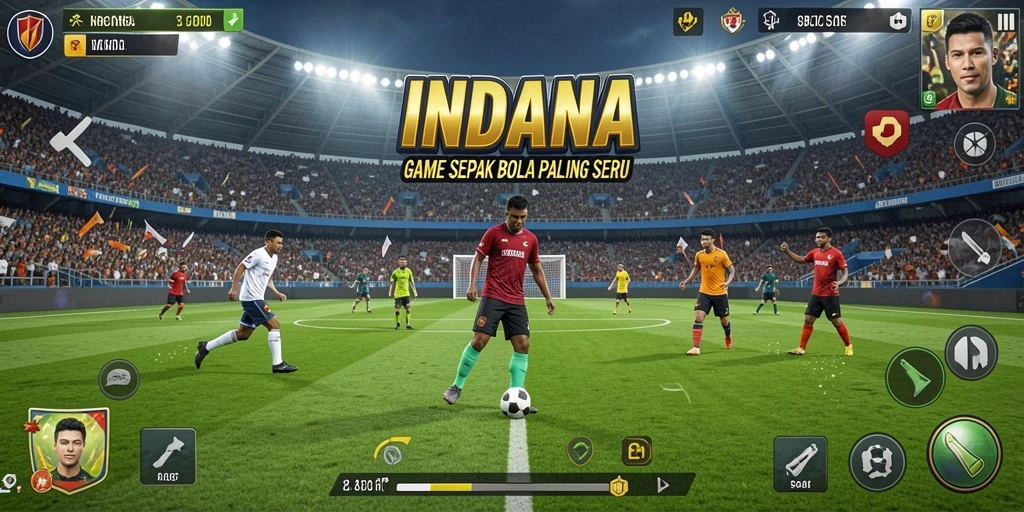 Tampilan gameplay seru dari INDAAA dengan aksi sepak bola nyata.