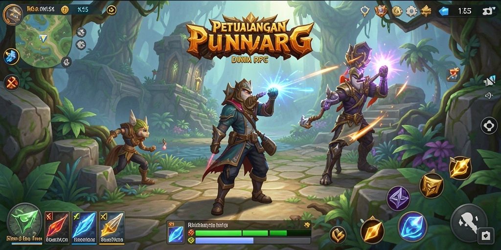 Tampilan gameplay menakjubkan dari RK55 yang menampilkan aksi epik RPG.